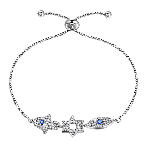 Blue Evil Eye Bracelets 925 Sterling Silver Hamsa Fatima Hand Stars of David Bracelet Women Girl Amulet Jewelry