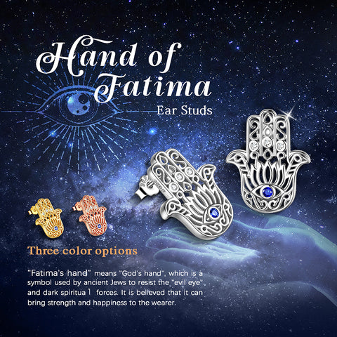 Blue Evil Eye Earrings 925 Sterling Silver Lotus Fatima Hamsa Hand Stud Earrings Men Women Jewelry