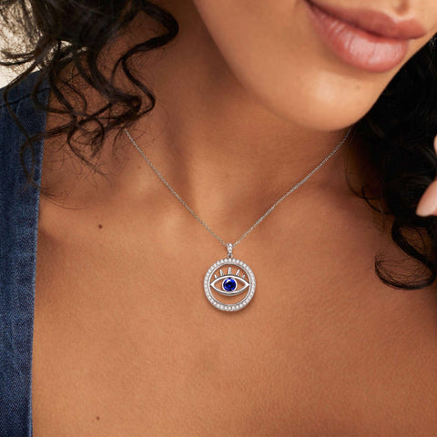 Collana blu malocchio Collana uomo donna ciondolo rotondo ciondolo argento sterling 925