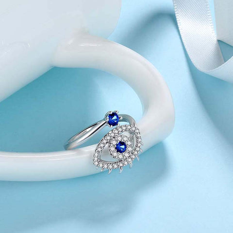 Anillo azul contra el mal de ojo, joyería de protección de amuleto de plata de ley 925 para hombres y mujeres