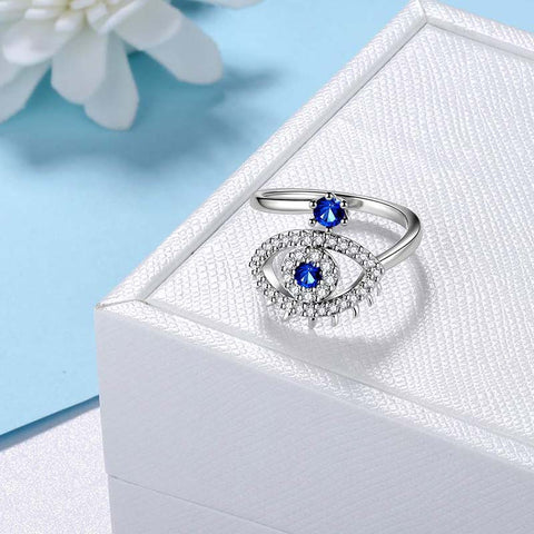 Anillo azul contra el mal de ojo, joyería de protección de amuleto de plata de ley 925 para hombres y mujeres