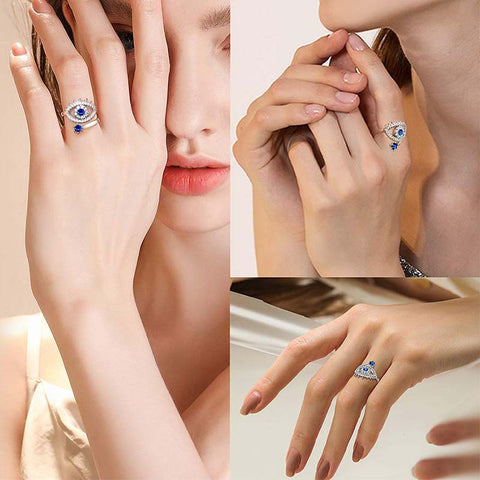 Anillo azul contra el mal de ojo, joyería de protección de amuleto de plata de ley 925 para hombres y mujeres