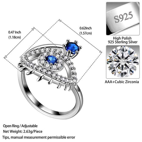 Anillo azul contra el mal de ojo, joyería de protección de amuleto de plata de ley 925 para hombres y mujeres