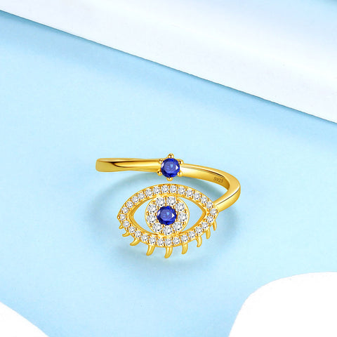 Anillo azul contra el mal de ojo, joyería de protección de amuleto de plata de ley 925 para hombres y mujeres