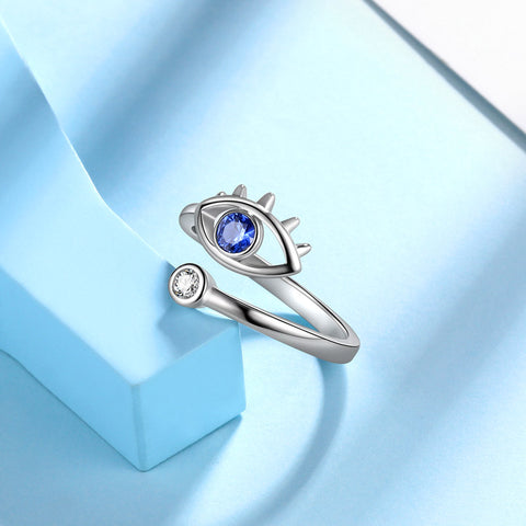 Anillo azul contra el mal de ojo para mujer, amuleto de protección, joyería de plata de ley 925