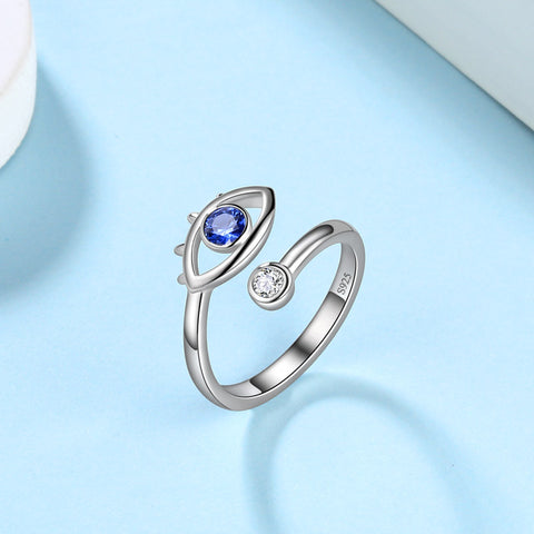 Anillo azul contra el mal de ojo para mujer, amuleto de protección, joyería de plata de ley 925