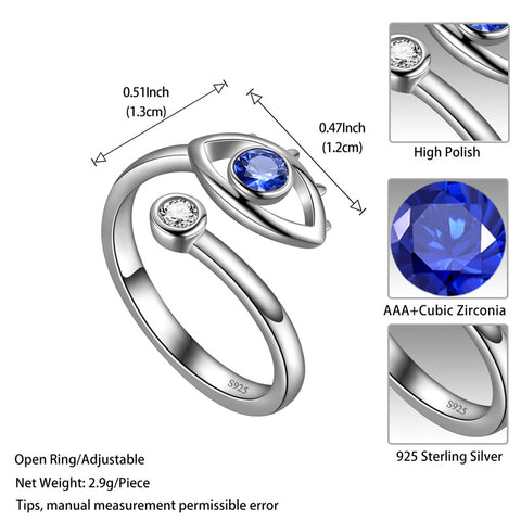 Anillo azul contra el mal de ojo para mujer, amuleto de protección, joyería de plata de ley 925