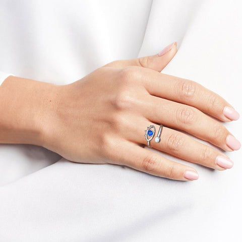 Anillo azul contra el mal de ojo para mujer, amuleto de protección, joyería de plata de ley 925