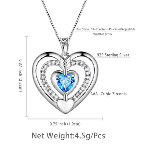 Blue Heart Necklace March Birthstone Pendant Aquamarine 925 Sterling Silver Women Girls Birthday Gifts