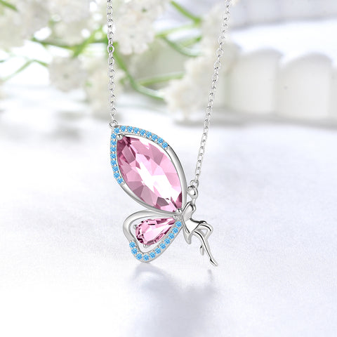 Butterfly Fairy Necklace Women Birthstone Necklace 925 Sterling Silver Pendant Jewelry Birthday Gifts - Aurora Tears Jewelry
