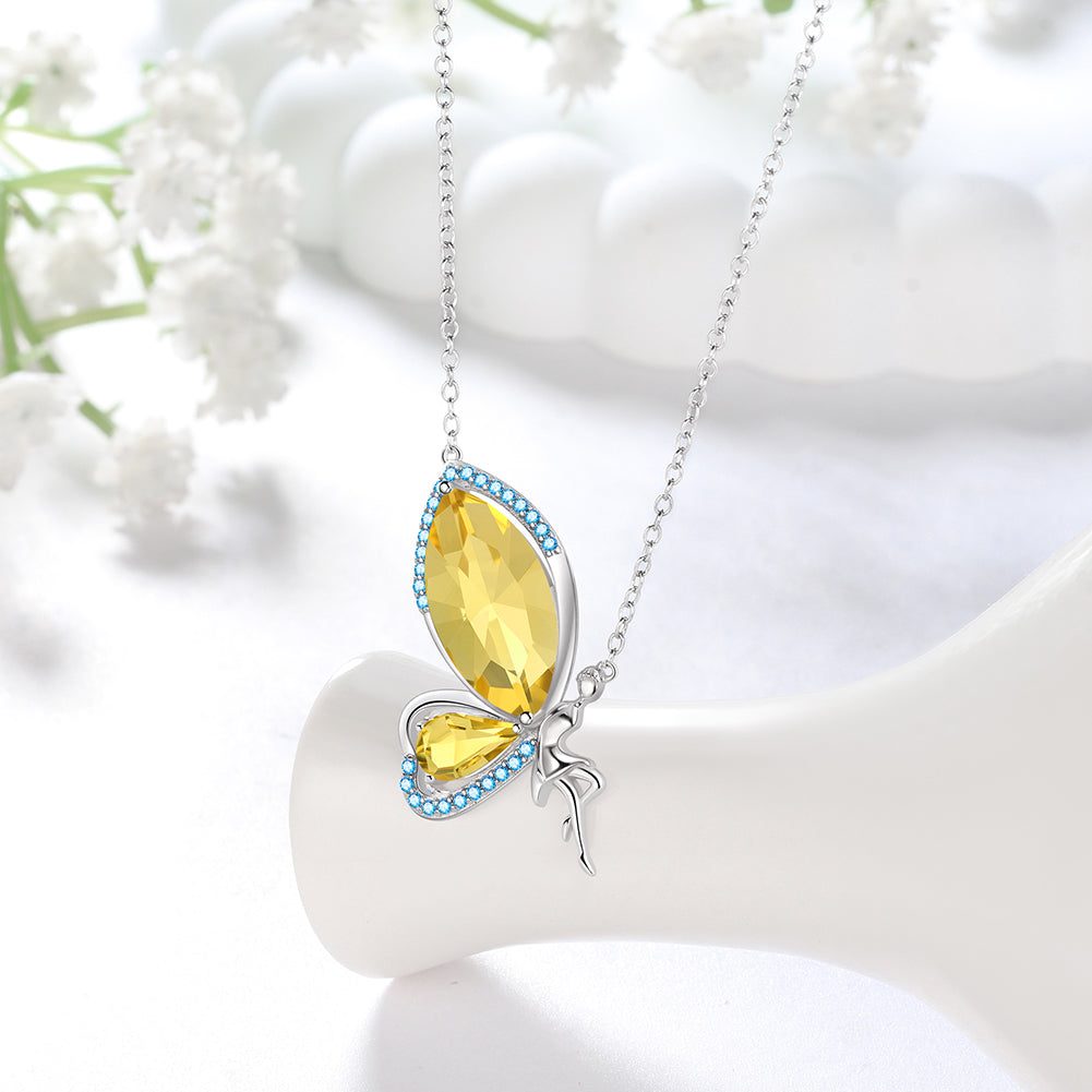 Butterfly Fairy Necklace Women Birthstone Necklace 925 Sterling Silver Pendant Jewelry Birthday Gifts - Aurora Tears Jewelry