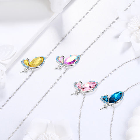 Butterfly Fairy Necklace Women Birthstone Necklace 925 Sterling Silver Pendant Jewelry Birthday Gifts - Aurora Tears Jewelry