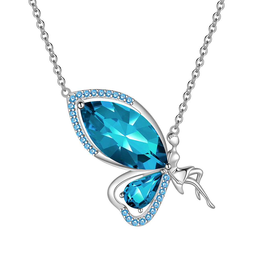 Butterfly Fairy Necklace Women Birthstone Necklace 925 Sterling Silver Pendant Jewelry Birthday Gifts - Aurora Tears Jewelry