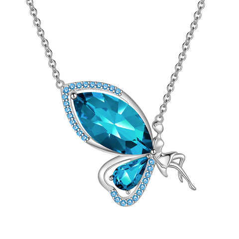 Butterfly Fairy Necklace Women Birthstone Necklace 925 Sterling Silver Pendant Jewelry Birthday Gifts