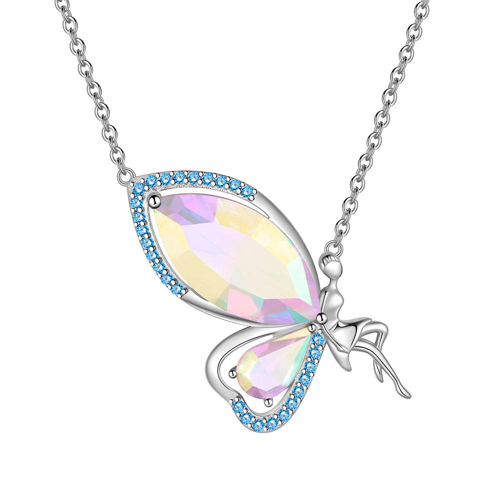 Butterfly Fairy Necklace Women Birthstone Necklace 925 Sterling Silver Pendant Jewelry Birthday Gifts - Aurora Tears Jewelry