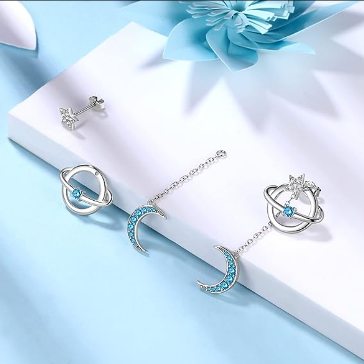 Celestial Moon & Star Earth Planet Dangle Earrings Women Grils Jewelry - Earrings - Aurora Tears