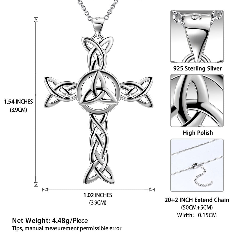 Celtic Knot Necklace Charm Cross Pendant Sterling Silver Men Women Jewelry - Necklaces - Aurora Tears