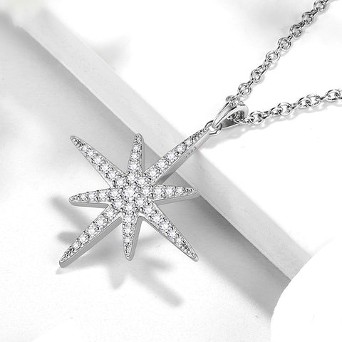 Achtzackiger Stern Moissanit Halskette Damen Mädchen Schmuck Anhänger 925 Sterling Silber