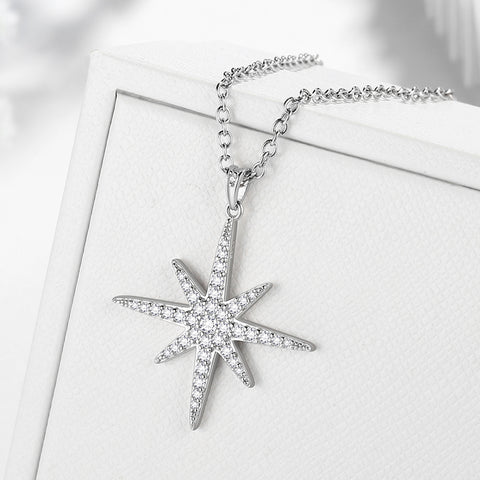 Achtzackiger Stern Moissanit Halskette Damen Mädchen Schmuck Anhänger 925 Sterling Silber