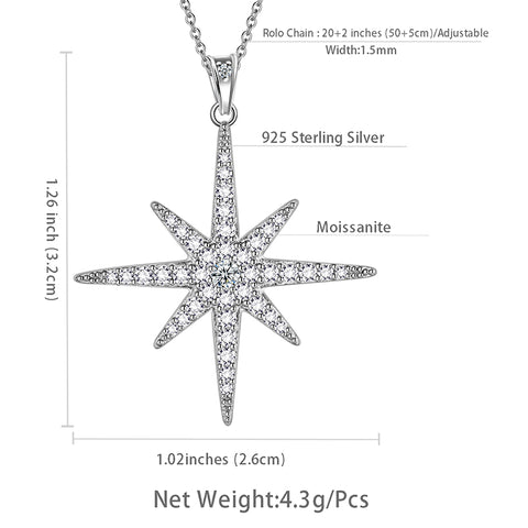 Achtzackiger Stern Moissanit Halskette Damen Mädchen Schmuck Anhänger 925 Sterling Silber