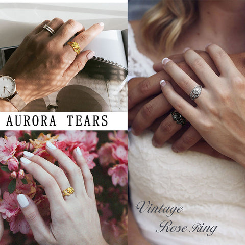 Flower Rose Rings Open Ring Adjustable Women Grils Romantic Jewelry Gifts - Rings - Aurora Tears