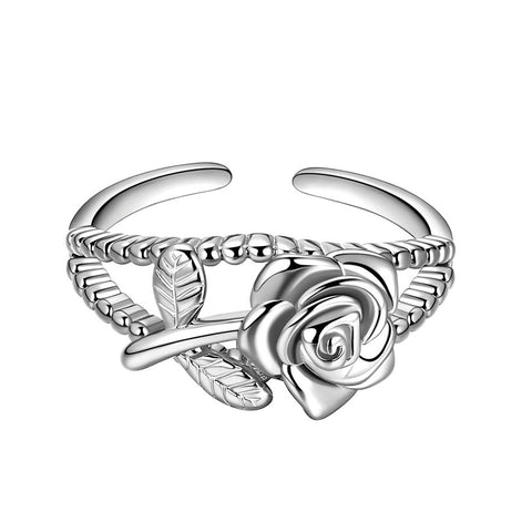 Flower Rose Rings Open Ring Adjustable Women Grils Romantic Jewelry Gifts - Rings - Aurora Tears