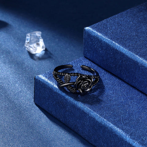 Flower Rose Rings Open Ring Adjustable Women Grils Romantic Jewelry Gifts - Rings - Aurora Tears