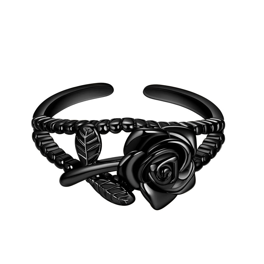 Flower Rose Rings Open Ring Adjustable Women Grils Romantic Jewelry Gifts - Rings - Aurora Tears