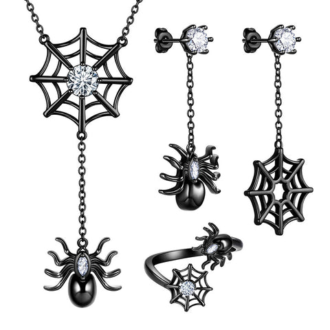 Halloween Spider Necklace Earrings Ring Jewelry Set Cosplay Party Gifts - Jewelry Set - Aurora Tears