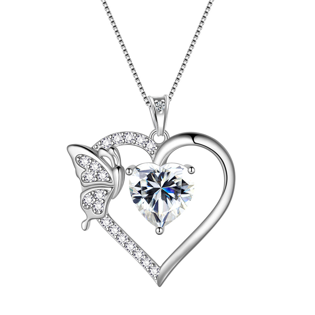 Heart Necklace Birthstone Butterfly Pendant Sterling Silver Jewelry Women Girls Birthday Gifts - Aurora Tears Jewelry