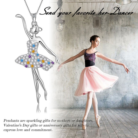 Ballerina Ballet Dancer Pendant Necklace Rainbow Jewelry Women Girls Birthday Gift 925 Sterling Silver