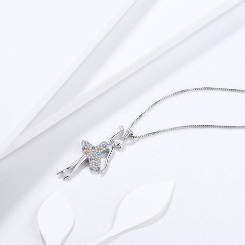 Ballerina Ballet Dancer Pendant Necklace Rainbow Jewelry Women Girls Birthday Gift 925 Sterling Silver