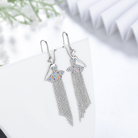 Ballerina-Ballett-Tänzerin-Ohrringe, Regenbogen-Schmuck, Damen- und Mädchen-Geburtstagsgeschenk, 925er-Sterlingsilber