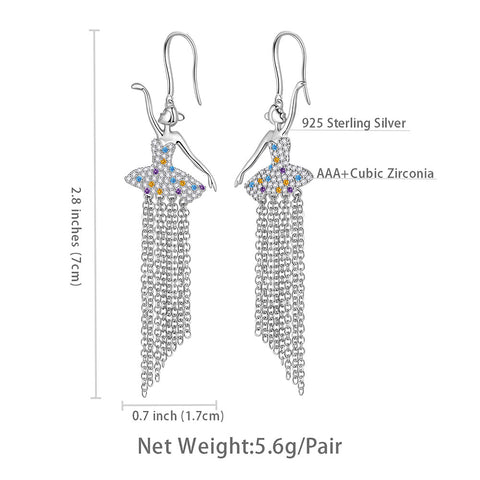 Ballerina-Ballett-Tänzerin-Ohrringe, Regenbogen-Schmuck, Damen- und Mädchen-Geburtstagsgeschenk, 925er-Sterlingsilber