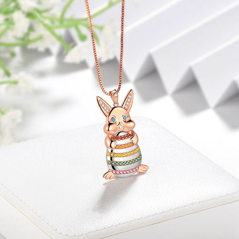 Collana da donna, ragazza, bambino, coniglietto, coniglio, uovo di Pasqua, collana con ciondolo, regalo di Pasqua, argento sterling 925