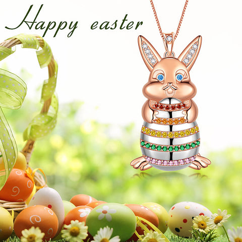 Collana da donna, ragazza, bambino, coniglietto, coniglio, uovo di Pasqua, collana con ciondolo, regalo di Pasqua, argento sterling 925