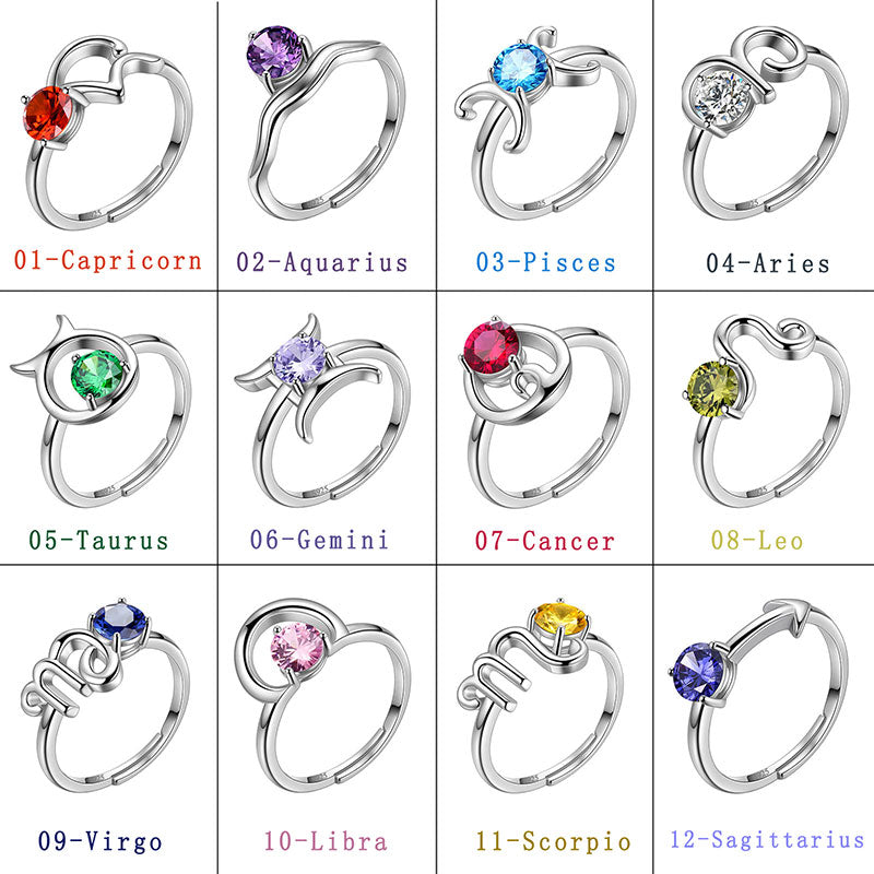 Aquarius Zodiac Ring February Amethyst Birthstone - Rings - Aurora Tears