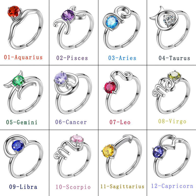 12pcs/set Zodiac Birthstone Rings Aquarius Aries Cancer Gemini Leo Libra  Pisces Scorpio Taurus Virgo Stainless Rings Wmen Men - AliExpress