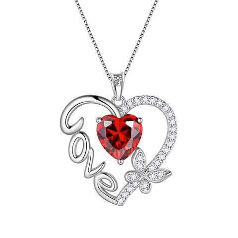 Love Heart Necklace Butterfly Birthstone Pendant Sterling Silver Jewelry Women Girls Birthday Gifts - Aurora Tears Jewelry