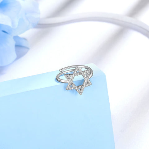 Magen David Star Band Ring for Mens Womens 925 Sterling Silver Jewish Ring - Rings - Aurora Tears