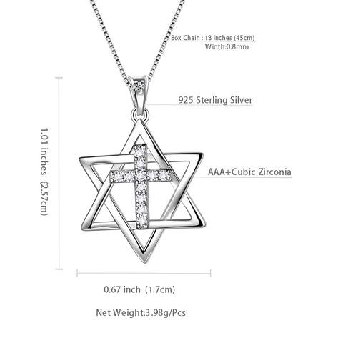 Magen Star of David Necklace Cross Pendant Women Mens 925 Sterling Silver Jewish Amulet Jewelry - Aurora Tears Jewelry