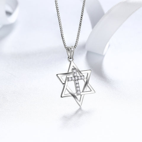 Magen Star of David Necklace Cross Pendant Women Mens 925 Sterling Silver Jewish Amulet Jewelry