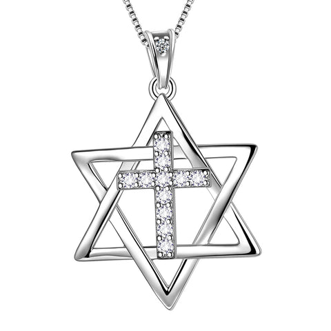 Magen Star of David Necklace Cross Pendant Women Mens 925 Sterling Silver Jewish Amulet Jewelry