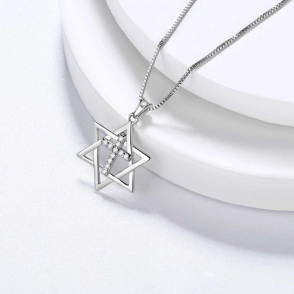 Magen Star of David Necklace Cross Pendant Women Mens 925 Sterling Silver Jewish Amulet Jewelry - Aurora Tears Jewelry