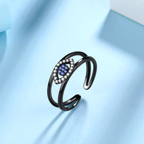 Anillo de protección contra el mal de ojo azul con símbolo de protección para mujer en plata de ley 925