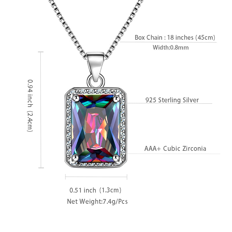 Rectangle Mystic Fire Topaz Necklace Pendant Women Girl Jewelry Gifts 925 Sterling Silver - Aurora Tears Jewelry