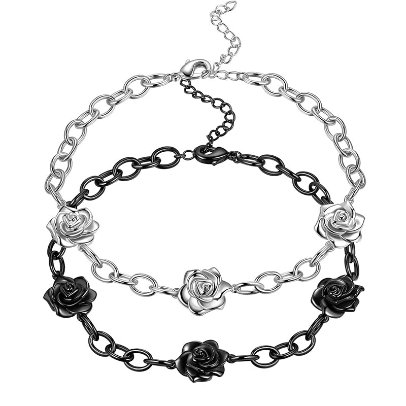 Gothic Vintage Rose Bracelet Jewelry Women Girls 3D Rose Flower Link Chain Bracelets Romantic Birthday Valentine's Day Gifts - Aurora Tears Jewelry