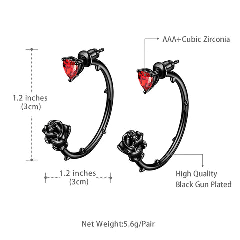 Gothic Vintage Rose Heart Earrings Jewelry Women Girls 3D Flower Stud Hoop Earrings Romantic Birthday Valentine's Day Gifts - Aurora Tears Jewelry