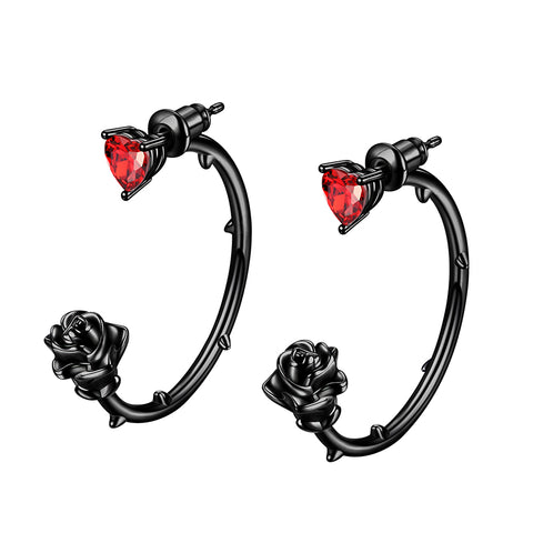 Gothic Vintage Rose Heart Earrings Jewelry Women Girls 3D Flower Stud Hoop Earrings Romantic Birthday Valentine's Day Gifts - Aurora Tears Jewelry