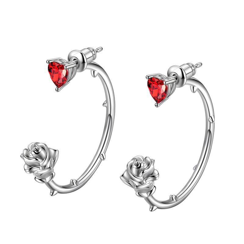 Gothic Vintage Rose Heart Earrings Jewelry Women Girls 3D Flower Stud Hoop Earrings Romantic Birthday Valentine's Day Gifts - Aurora Tears Jewelry